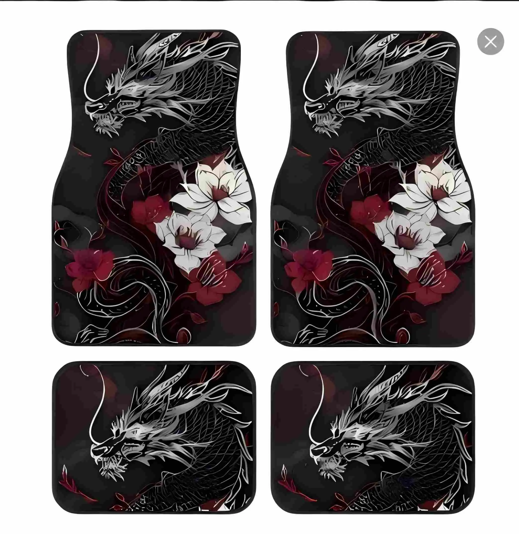 4-Piece Dragon-Pattern Car Floor Mats, All-Weather Anti-Skid Car Mats with Thick Waterproof Wear-Resistant Polyester Fiber Material and Non-Slip Backing, All-Weather Floor Mats, Anti-Skid Floor Mats