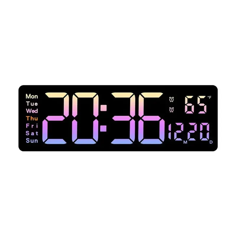 Dimmable Rectangle LED-Style Full-Screen Large Display Window Wall Clock, 14.96in W x 5.12in H, Room Gadgets with Remote Control, Auto-Dimming, Countdown, Temperature, Calendar, 12-24Hr Silent Home Decor (Gradient Pink)