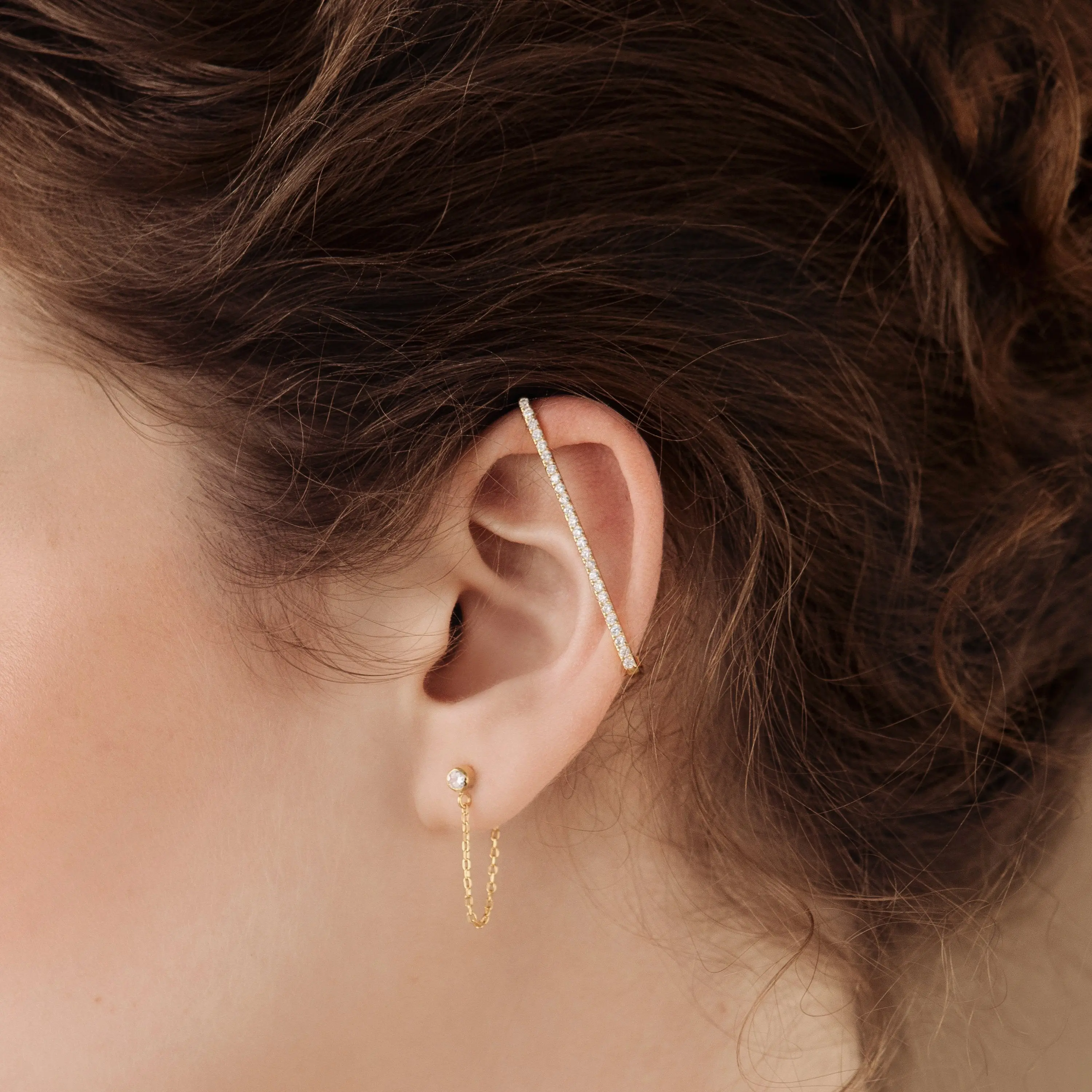 Bar Ear Cuffs by Caitlyn Minimalist - Geometric Pave Diamond Cartilage Cuff Earrings - Statement Stacking Earrings - Minimalist Jewelry - Gift for Her
