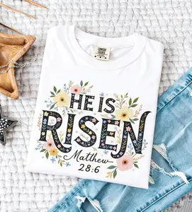 He is Risen Christian Shirt, Floral Easter Shirt for Women, Cute Spring Jesus Apparel, Religious Faith Flower Tee, Easter Gift graphic  tee
