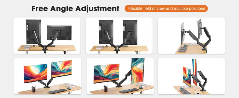 Monitor Stand - Adjustable Desk Mount Arm for 15-27 Inch Monitors, Supports 17.6lbs, Heavy Duty Gas Spring, VESA Bracket Compatible, 75/100 Compatible