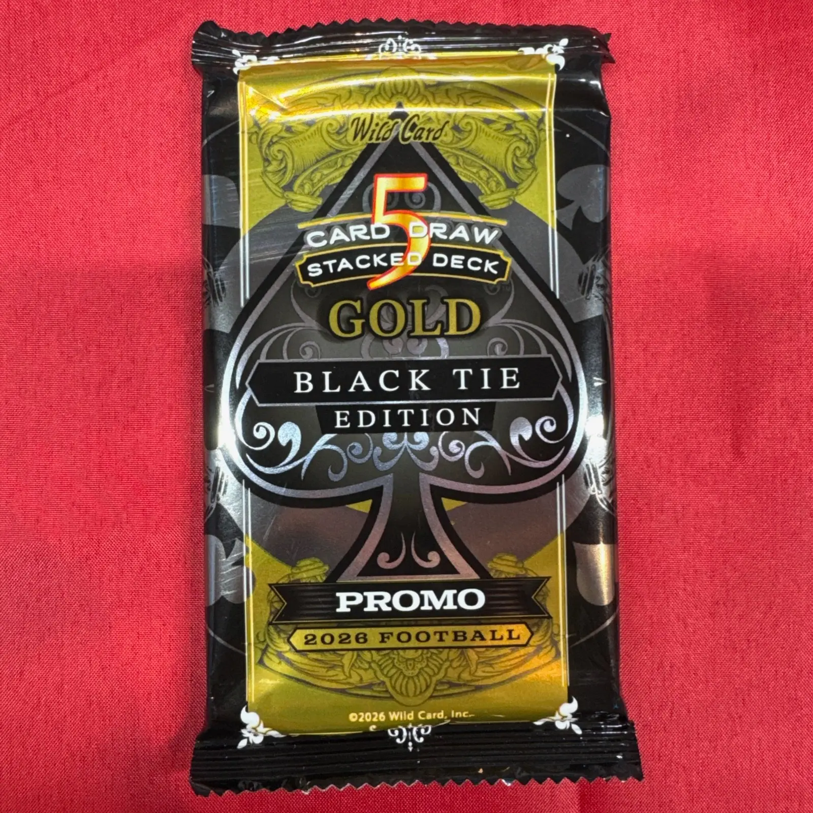 2026 Wild Card 5 Card Draw Stacked Deck Gold Black Tie Football Promo Pack (1 Sealed Numbered Card) Chance to be an on Card Autograph