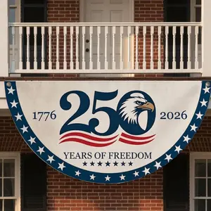 USA 250 Years of Freedom Flag, Patriotic Half Round Fence Decor, July 4th Outdoor, America 250 Gifts For Men Women