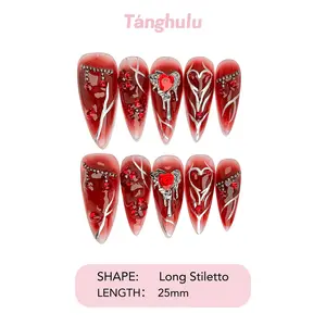 Tanghulu Nails-BLOODY MARY Collection/Handmade Press On Nails/ Stiletto / Long 25mm