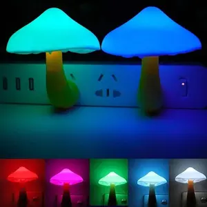 US LED Night Lights Mushroom Gradient Light Sensor Plug-in Wall Lamps Home-Decor