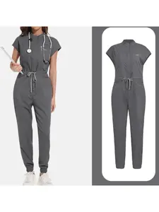 Womens Fitted Lightweight Quick Dry Casual Jumpsuit Hospital Doctor Nurse Scrub Uniform Thin Fabric