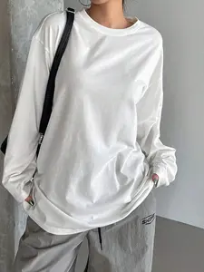 Women's Loose Long Sleeve Basic Everyday T-Shirt, Oversized Round Neck Top, Casual Fit, Versatile Inner Layer & Outer Wear