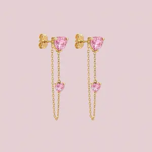 14K Solid Gold Double Heart Earrings