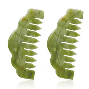 2 Pieces Jade Combs Massage Stone Hair Gua Sha Scraping Scalp Comb Facial Massage Tool Multifunctional Handheld Head Tools Head Caring Therapy Mother's Day Gift(Plain Style) skin care Comfort