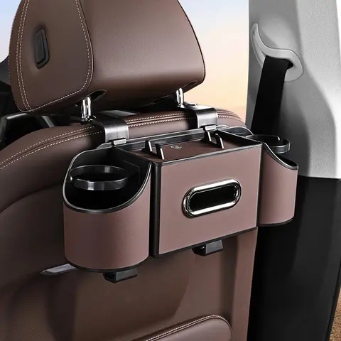 Car Organizers and Storage Box Multifunctional Car Seat Back Storage Box with Tissue Holder 2 Cup Holders & Bags Hooks Back Seat Car Organizer for Family and Travel Usable on Both Driver Sides