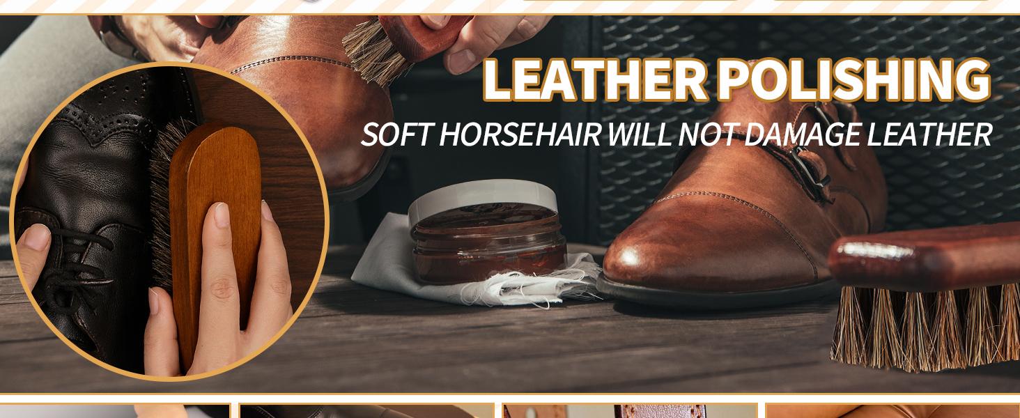 4 Pcs Horsehair Shine Shoes Brush Kit Polish Dauber Applicators Cleaning Leather Shoes Boots Care Brushes Suede Cleaner with Microfiber Shoe Cloth