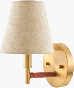 Tan Modern Wall Sconce with linen details for hallway or bedroom lighting