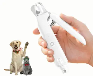 2-in-1 Pet Nail Clippers with Grinder, Dual LED Lights & Temperature Sensor, USB Rechargeable Quiet Dog Cat Nail Trimmer with Safety Guard for Small Medium Large Pets (White)