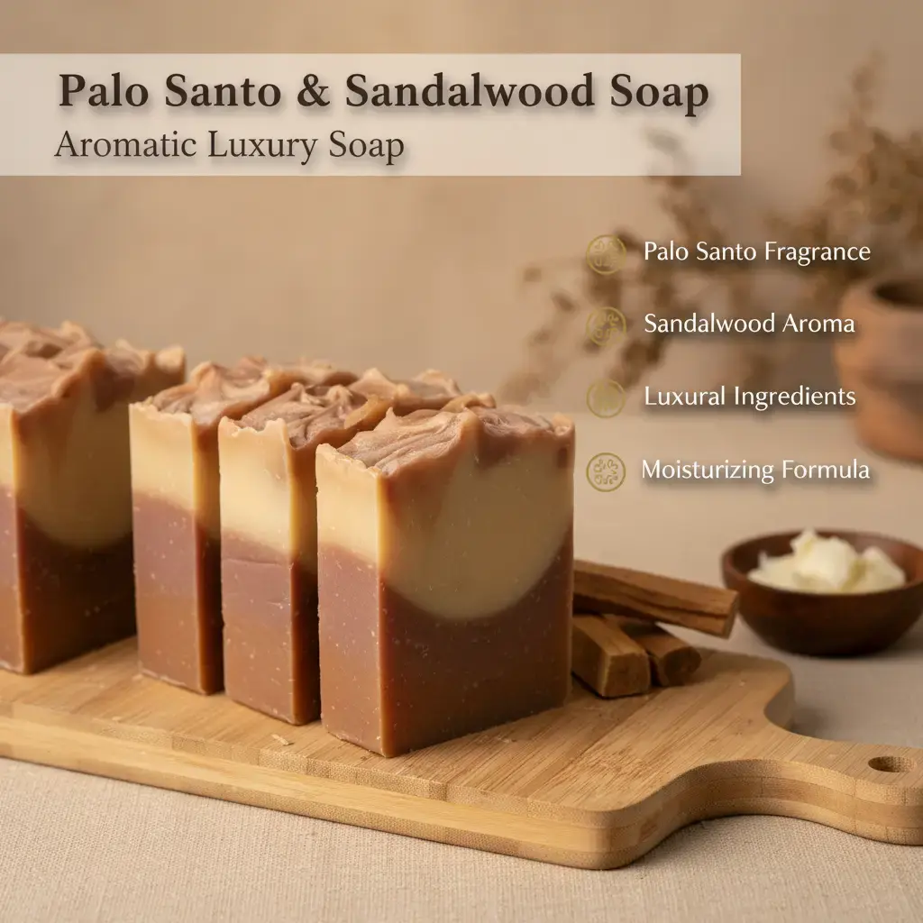 Hand Crafted Palo Santo & Sandalwood Body Soap - Single Item, Infused with Coconut, Olive, Shea, Rice & Avocado Ingredients, Moisturizing Fragrance Oil Cleanser, Natural Bath & Shower Care Bar, Long Lasting, Inspirational Scents by Totce