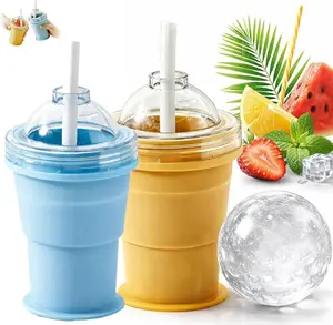 2 in 1 Ice Ball Maker Cup | Perfect Summer Gift for Outdoor Lovers | Collapsible Silicone Ice Tumbler for Camping Beach Picnics | Reusable Ice Mold Cup for Iced Drinks & Cocktails
