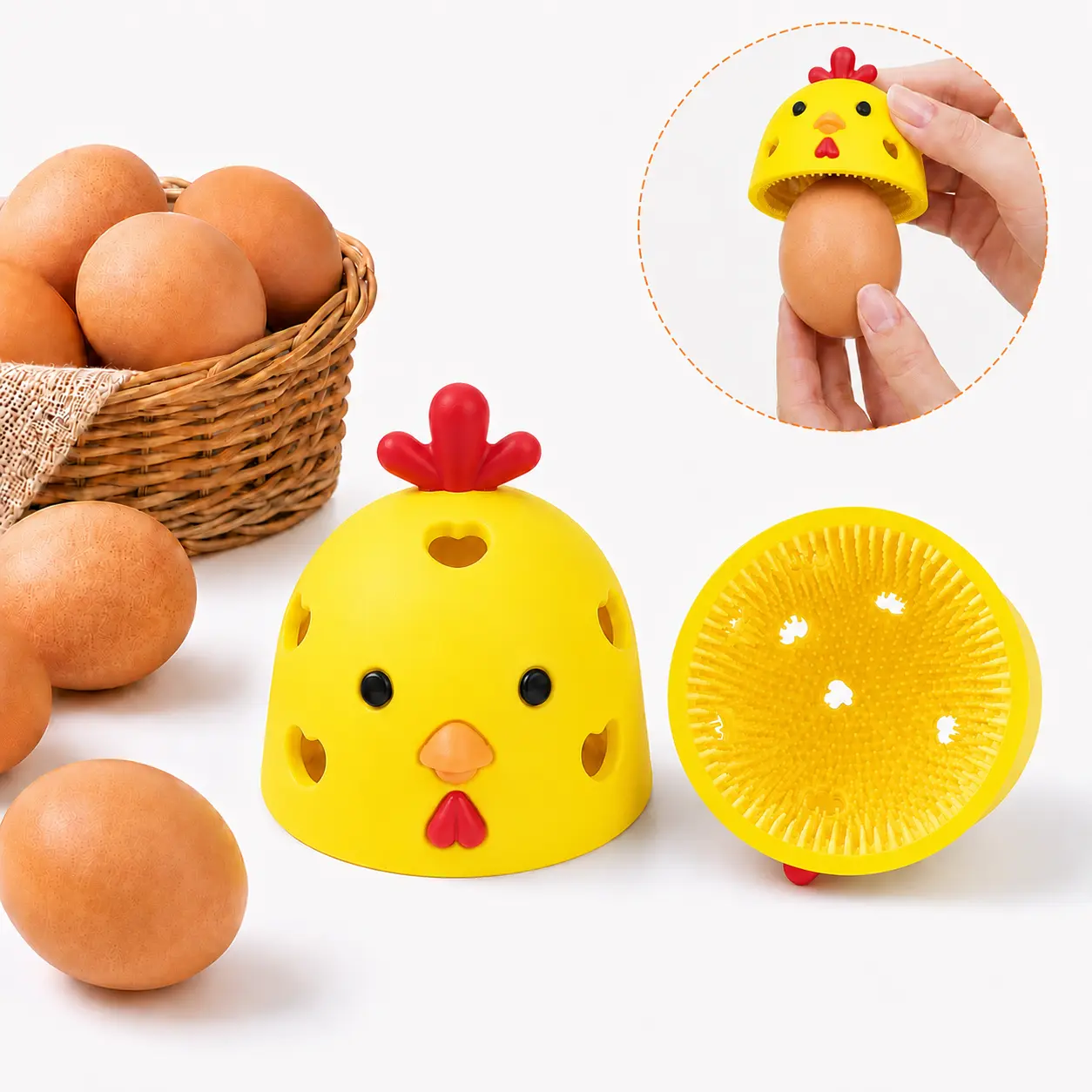 Chicken Shaped Silicone Egg Scrubber Tool, Egg Washer for Fresh Eggs with Soft Flexible Bristles, Non-Slip Handheld Egg Brush Cleaner for Farm Fresh Eggs, Chicken Coop Accessories, Easter Gift for Poultry Farmers