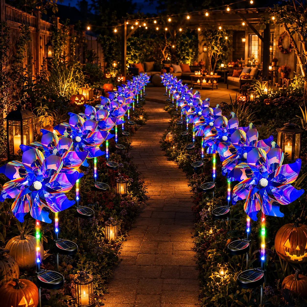 Solar Pinwheel LED Wind Spinner Garden Stakes, 2/4 Pack Purple Iridescent Solar-Powered Lights for Halloween Outdoor Pathway Lawn Walkway Decorations