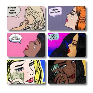 Money Tears Card Skin- Graphic Design Featuring Woman with Speech Bubble Sticker Sleeve Vinyl Stickers, Front Sticker Only