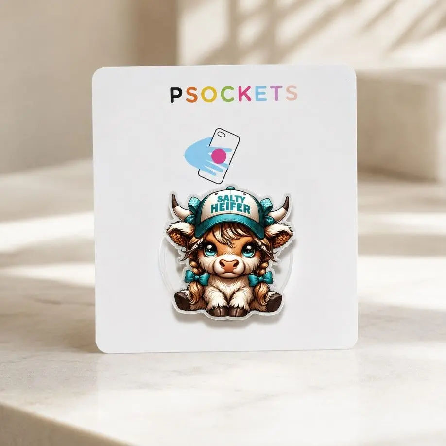 Salty Heifer Cute Cow Phone Grip MagSafe, Cow Print Hat Phone Stand, Cute Snarky Bougie Western Cap Country Cow, Cute Animal Phone Holder, Cow Lover Clipart, Sparkly Phone Accessory