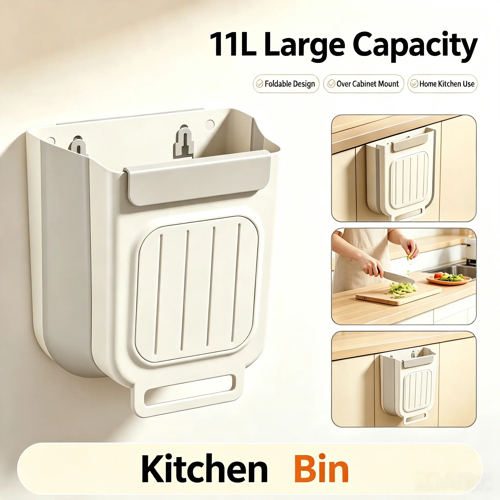 11L Foldable Garbage Can - Wall-Mounting Hanging Bin, Compact and Efficient Space-Saving Trash Storage for Kitchen Cabinets, Easy to Install Home Supplies for Kitchen, Bathroom Use, Garbage Cans, Home Trash Can