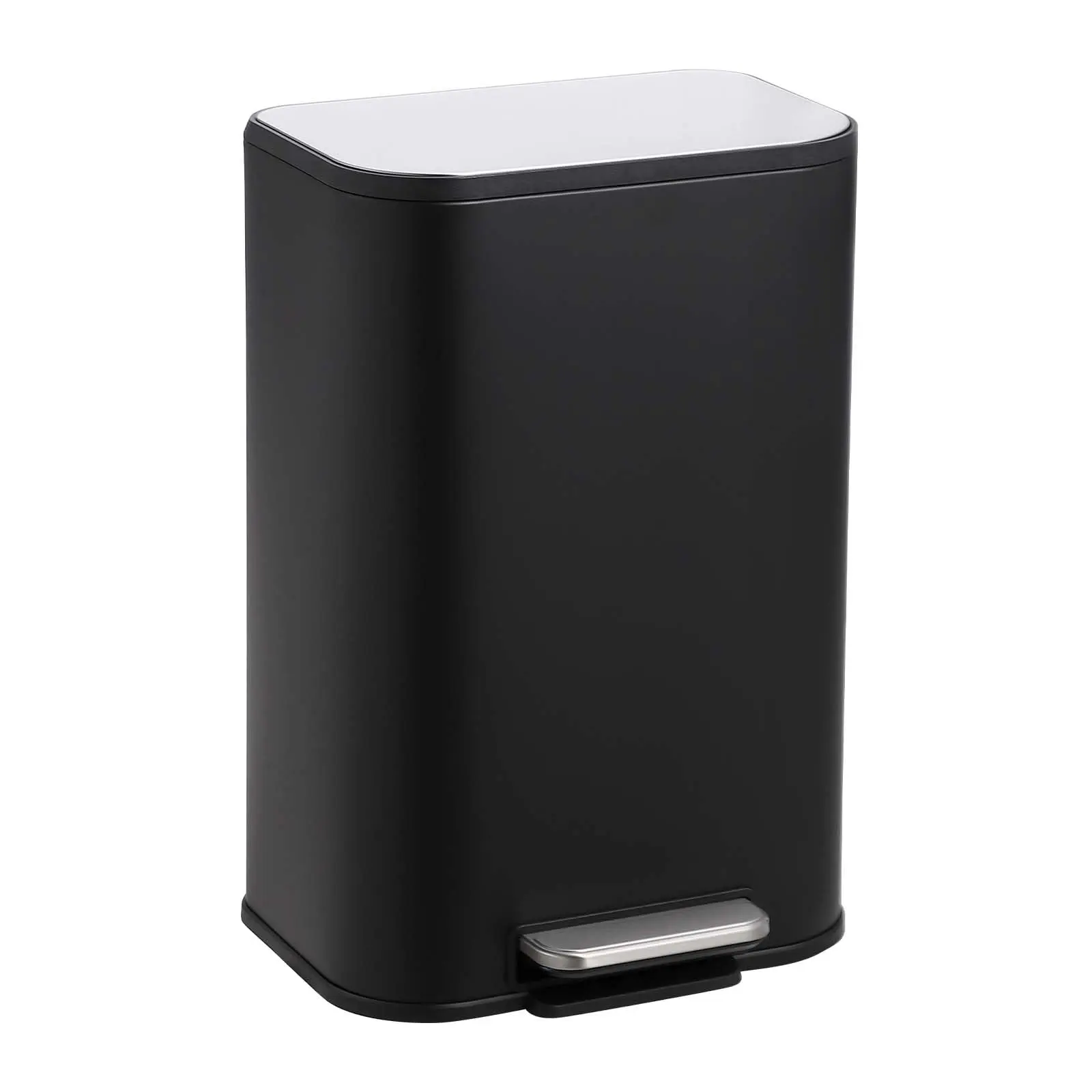 GARVEE - 3.2 Gallon Stainless Steel Trash Can with Lid, Small Rectangular Trash Bin with Foot Pedal and Removable Inner Bucket for Kitchen, Bedroom, Bathroom (Matte Black)