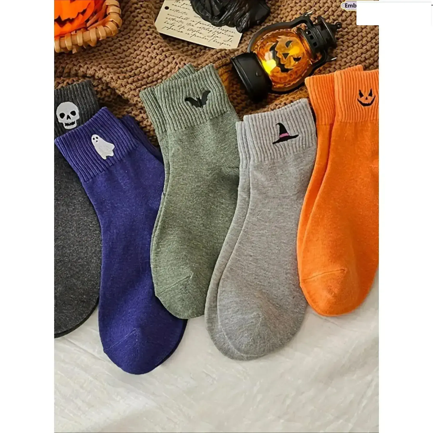 Viral Cute Halloween Socks for Women, 5 Pairs Cozy Novelty Crew Socks Set, Funny Pumpkin Ghost Cartoon Mid-Calf Knit Socks, Soft Stretch Warm Fall Winter Essentials for Daily Wear, Halloween Party, Work, School & Gifts