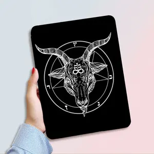 Baphomet Occult Gothic Case for iPad - Ultra-Thin Lightweight Hard Shell Cover with Baphomet Pentagram & Hebrew Letters (/P/A/L/M/E/T/K) - -Scratch TPU Protective Tablet for iPad Pro/Air/Mini 6/7/10/11th Gen (Black/White Design)