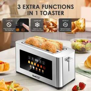 Plum Chef 4-Slice Toaster with Bagel, Defrost & Reheat Functions, 6 Browning Levels, Removable Crumb Tray for Easy Cleaning, Stainless Steel, Silver