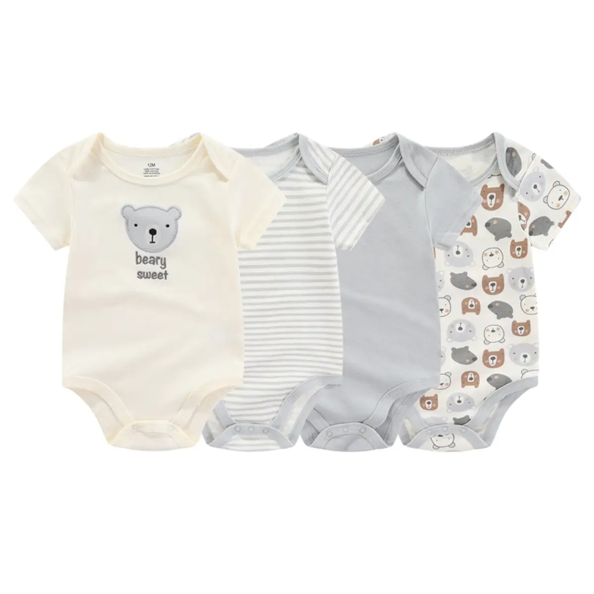 4 PCS 100% Cotton Newborn Baby Bodysuit Boy Girl Cute Animal Print Pattern Short-Sleeve Bodysuit ,0-12 Months