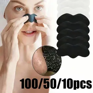 100/50pcs/10pcs Black & White Nose Strips (Needs To Be Moistened Before Use), Natural Charcoal Blackhead Removal Cleansing Strips, Nasal Patch, Nose Patches, Large Size Self-Adhesive Nose Pore Strips For Men & Women