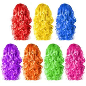 MIAHART 7 Pieces Colorful Long Curly Wigs, Long Colorful Hair Wig Wavy Hair Wigs Curly Cosplay Costume Wig for Women Party DécorValentine's Day, gift