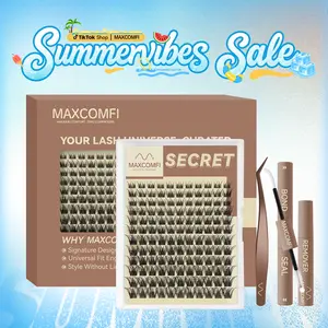MaxComfi Secret Cluster Ghost Lashes Cosmetic Individual Lashes Kit - Vibe-Enhanced, Long-Lasting, Waterproof, Super Soft, Thin Band, Natural Volume Makeup Eyelashes Extension, Eyelash Extensions, Beginner-Friendly, DIY-Apply, Daily Wear for Flawless Look