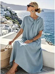 A fashionable French Casual loose bow dress for women's summer beach vacation, lazy and windproof, slimming and long skirt, suitable for beach vacation, banquet, party, shopping, dating, honeymoon travel, ancient town cultural tourism check-in