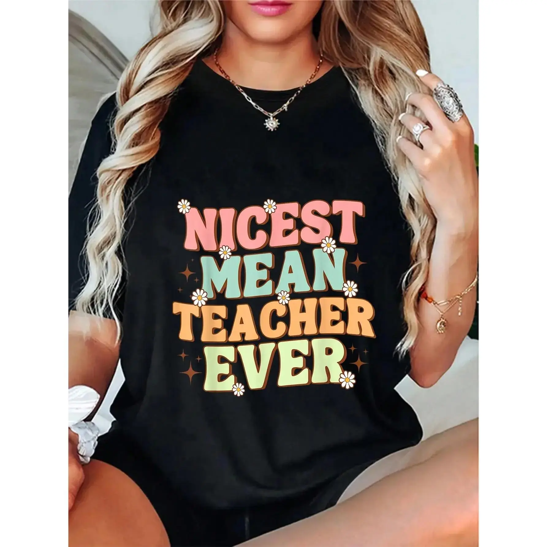 Men's 100% Cotton Graphic T-Shirt - Short-Sleeve, Round Neck, Playful Teacher Vibes Menswear Top (Men's T Shirts for Casual Streetwear)