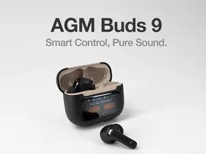 Valentine's Day gift AGM Buds9 Bluetooth Headset 2026 13mm Full-Range Sound Deep Bass Crisp Highs 3 Modes Touch Display IPX4 Water Resistant 6hrs Music 5hrs Talk Outdoor Dual-Ear Active Noise Canceling Headset