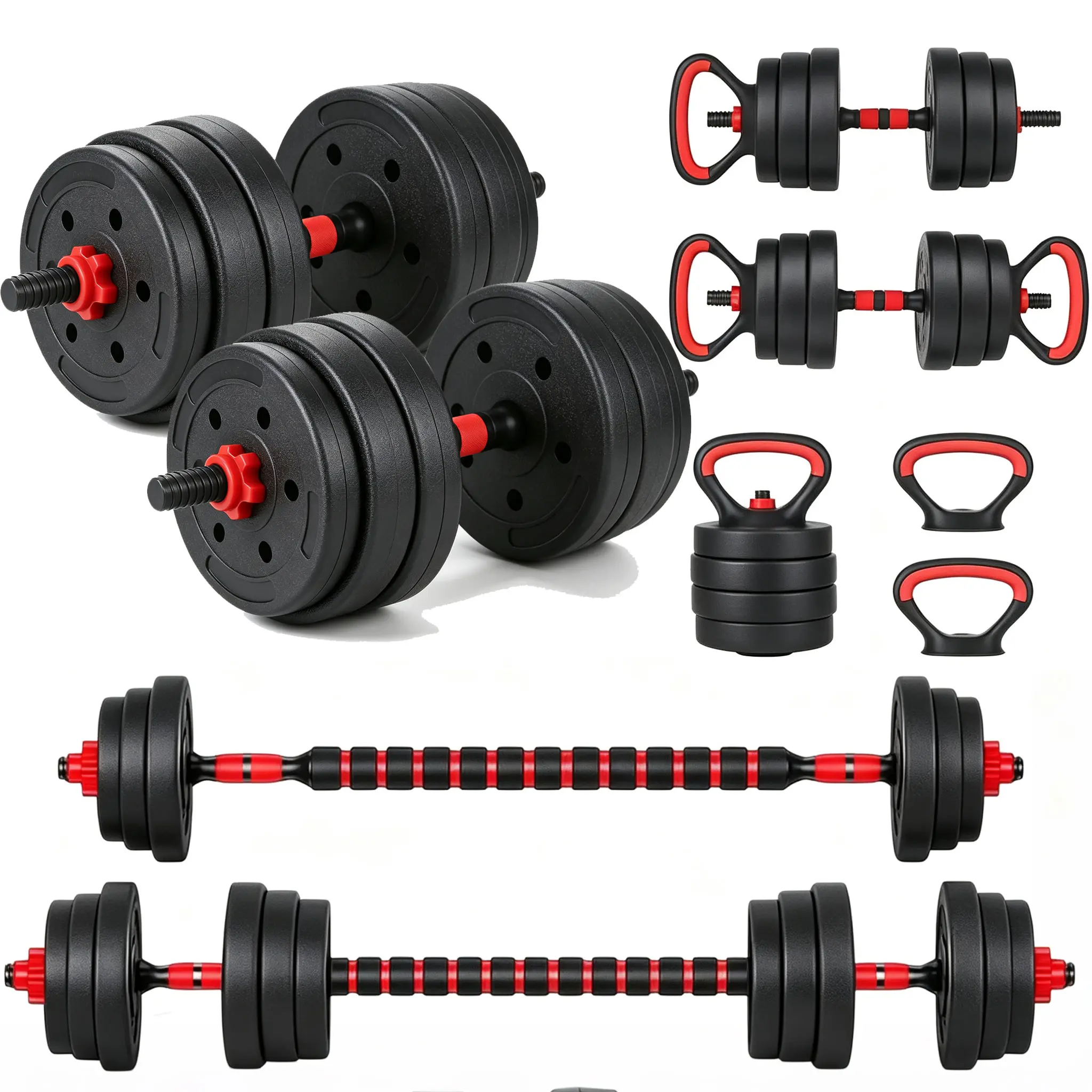5 in1 Adjustable Dumbbells Set of 2,Free Weight Set with Connector,Used as Barbell, Kettlebells, Push up Stand, Weight Plate, Fitness Exercises for Home Gym Suitable Men/Women