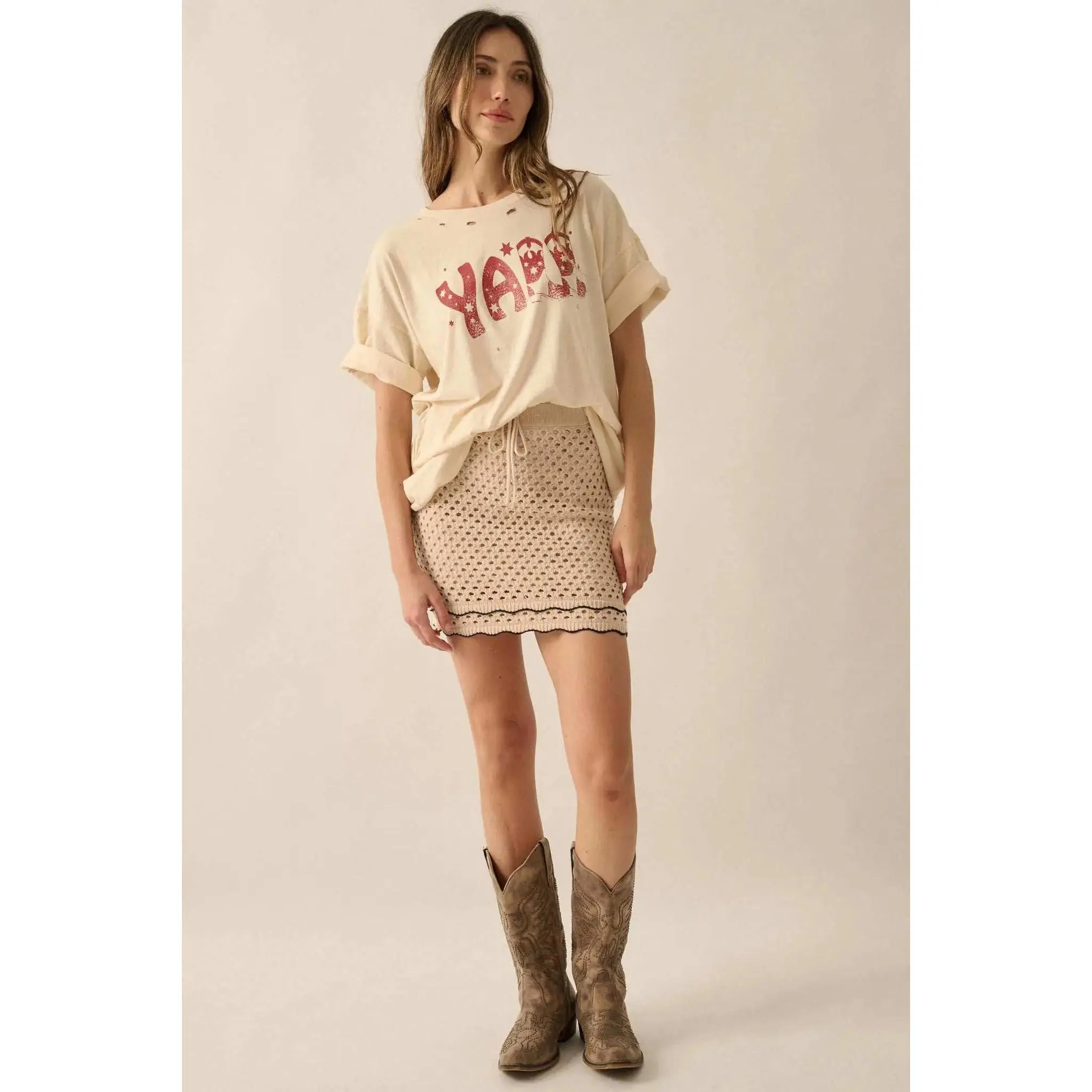 Crochet Away Pointelle Crochet-Knit Mini Skirt