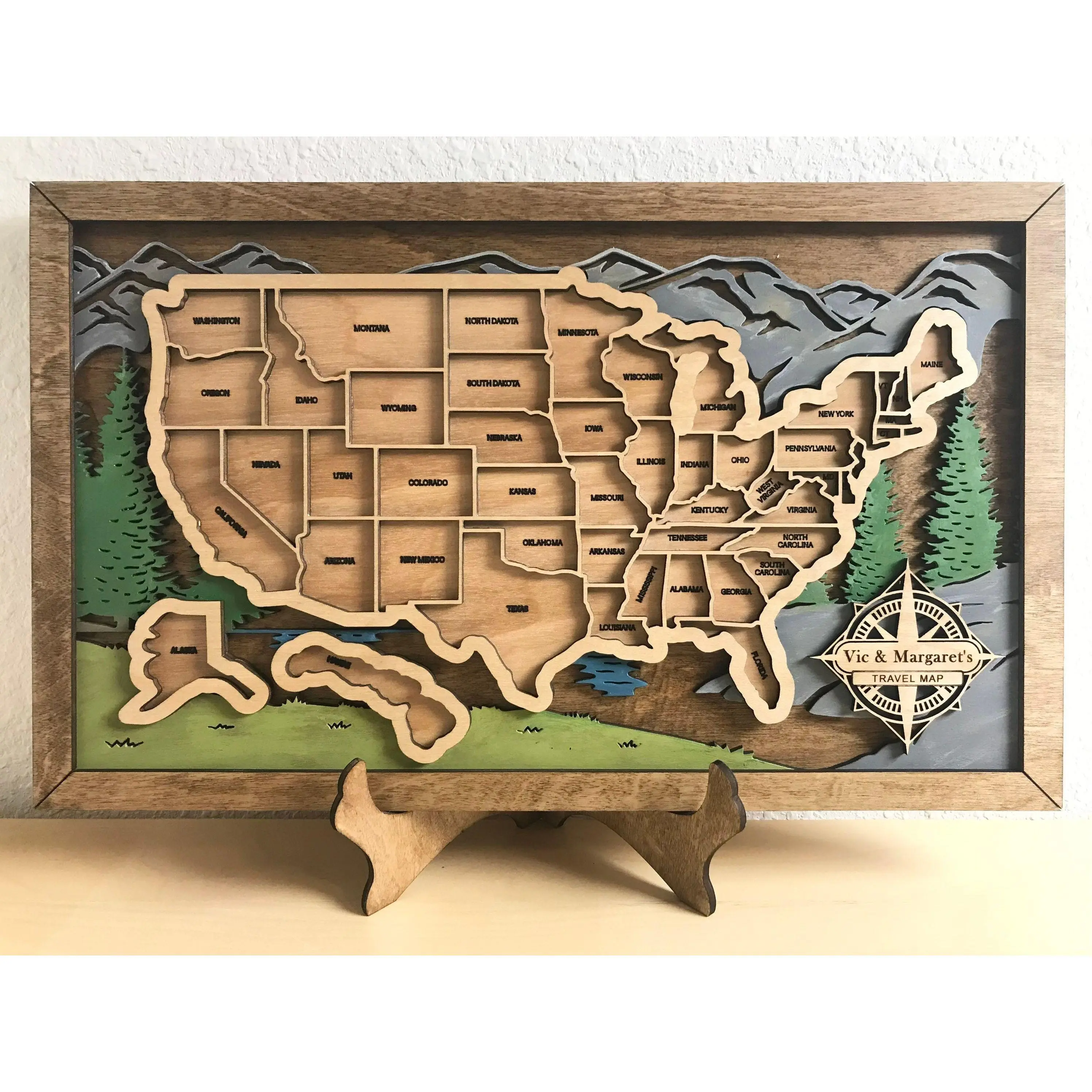Custom Personalized US Travel Map, US Travel Map, Travel Map Tracker, Family Road Trip Tracker, Travel Home Decor Gift for Travelers- Large