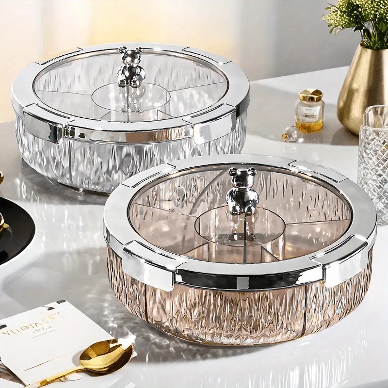 Glacier Pattern Transparent Multi-grid PET Fruit Plate with Lid for Sealing and Storage Round Kitchen Utensils for Parties and Festivals YR 1127090 Plastic Containers