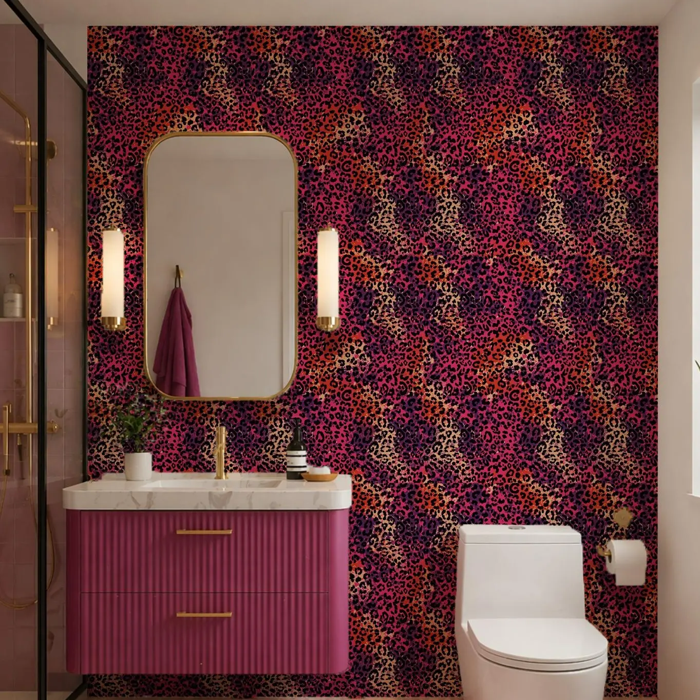 Pink Leopard Print Peel and Stick Wallpaper, Removable Self Adhesive Animal Print Contact Paper for Bedroom, Bathroom, Living Room, Vanity, Cabinet & Accent Wall