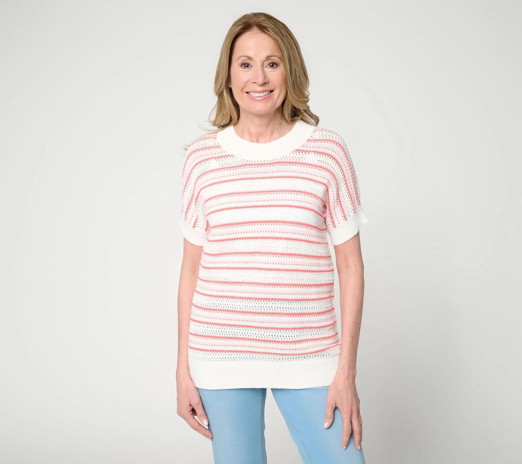 Belle by Kim Gravel Sunwash Stripe Open Knit Sweater