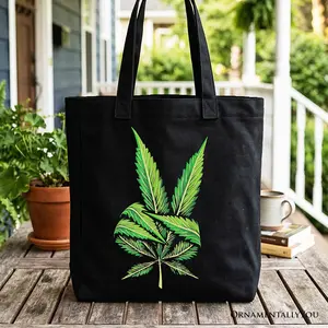 Weed Leaf Peace Sign Tote Bag, Funny 420 Stoner Gift Shopper