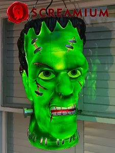 SCREAMIUM Giant Frankenstein Monster Lantern Prop 20-Inch-Tall Polyresin Halloween Decoration with Sunken Eye Sockets & Gnarly Mouth LED Light Bulb Included