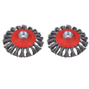 Wire Wheel for 4 1/2 Angle , 2 Pack 4 Inch Twist Knotted Wire Wheel for Grinders, with 5/8 Inch-11 Threaded Arbor, Angle  Wire Wheel for Heavy&Light Duty Work