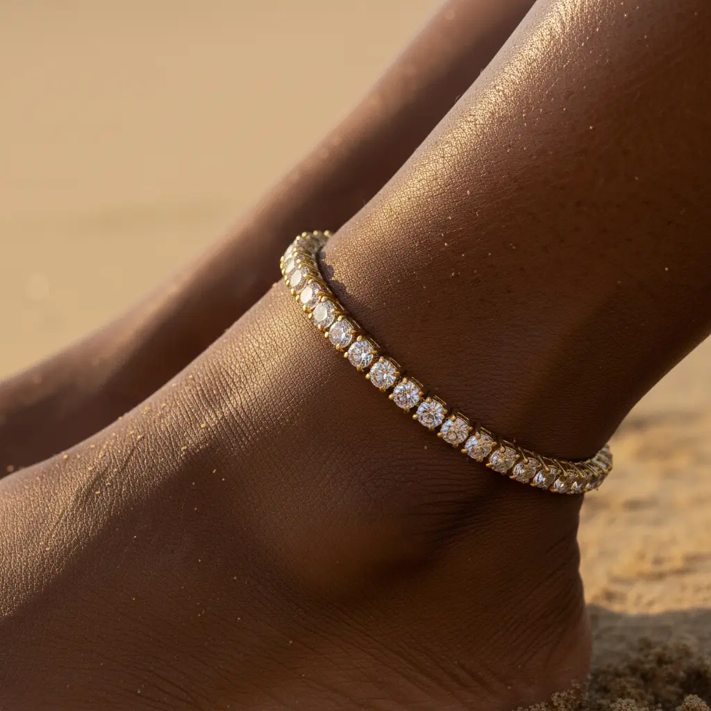 MaxBling81 Women's Single-Row Cubic Zirconia Tennis Bracelet and Anklet, 10 inches, Plated Metal for Everyday Wear, Iced Cz Stones, Fashion Bracelet/Anklet, Sparkle Effect, Polished Stones, 4.5Mm, Casual, Daily, Elegant, Female, Metal Coating, Rhinestones