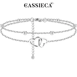 CASSIECA Stainless Steel Ankle Bracelet for Women Teens Cute Butterfly Sequin Infinity Cross Heart Evil Eye Pendant Layered Anklets Adjustable Foot Jewelry