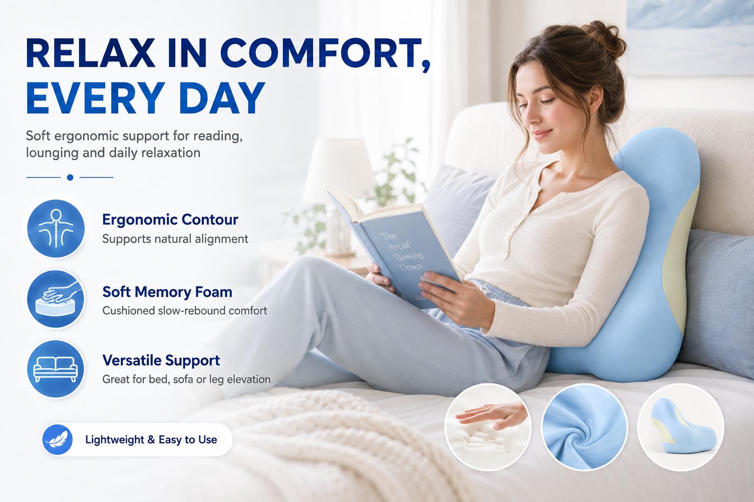 Ergonomic Memory Foam Contour Body Pillow, Multi-Purpose Cushion for Neck-Back-Waist-Leg Support, Pressure Pain Relief, Side Sleepers, Bed & Sofa Use, Full Body Alignment Aid, Pillows