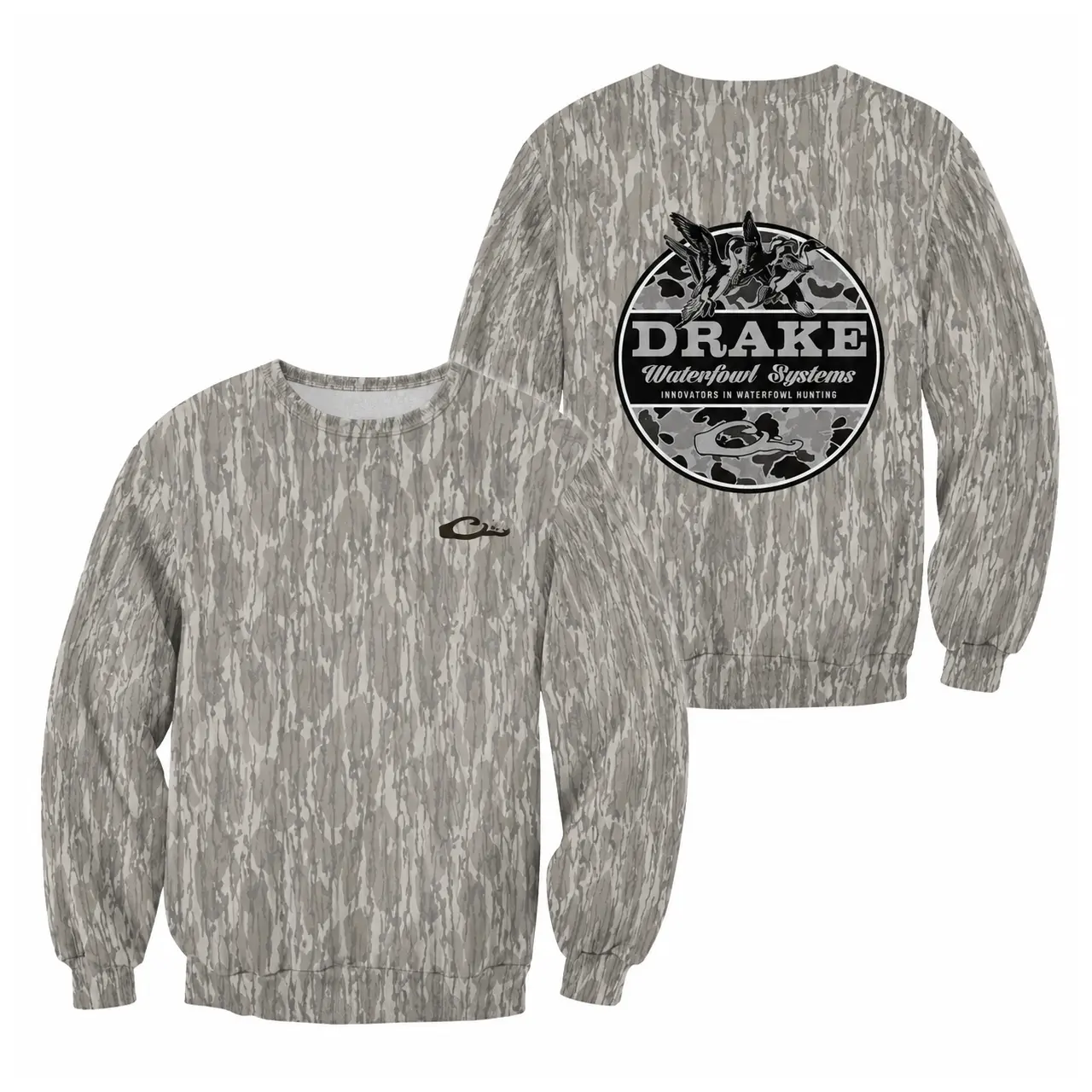 Drake Art Mossy Oak Camo Shirt, Hunting Camo Sweatshirt for Men Women, Outdoor Short Sleeve Hoodie, Bottomland Camouflage Shirt, Fishing Camping Casual Top