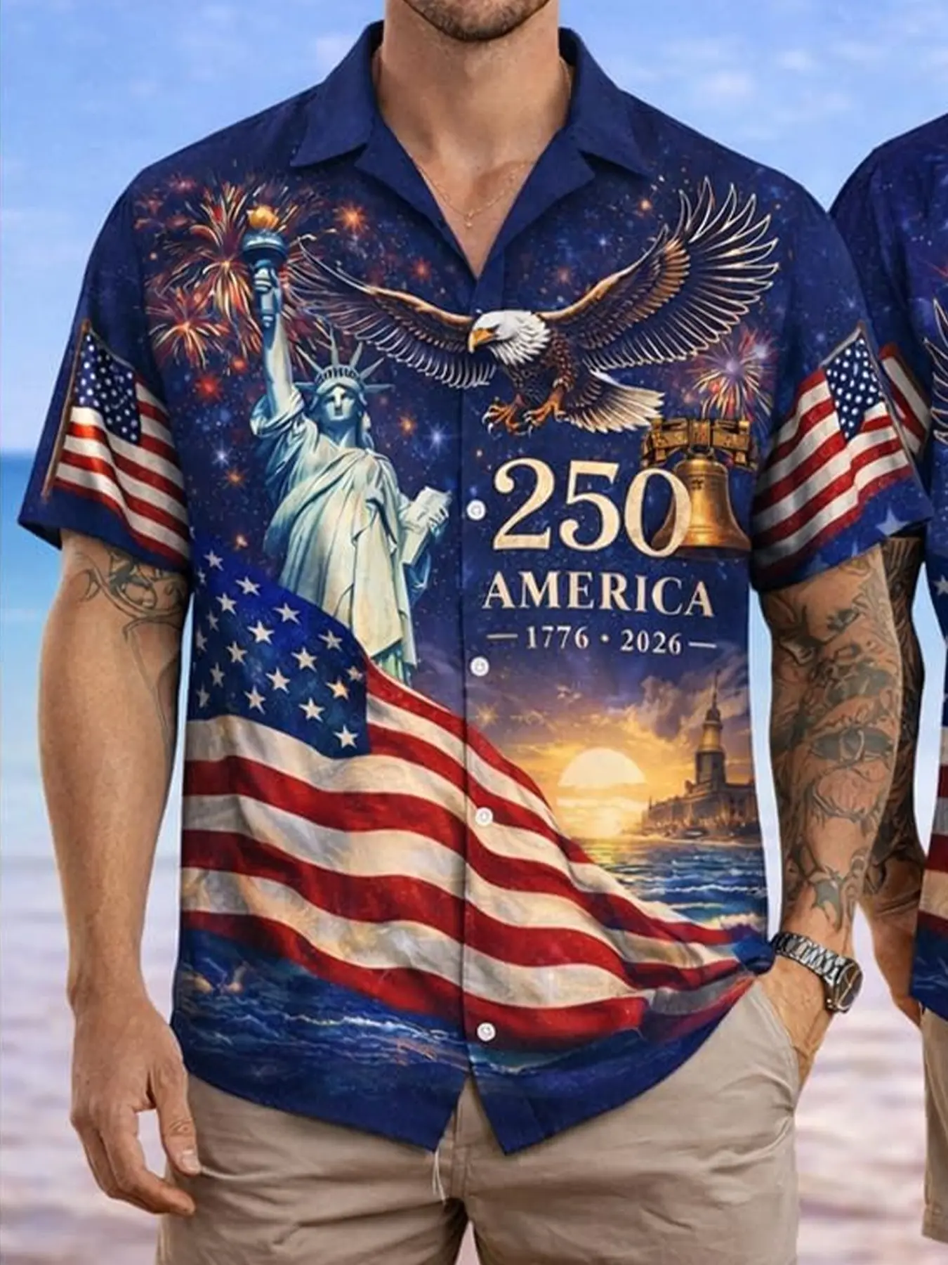 Soft Comfortable Casual Apparel Shirt for Independence Day, Fitted H-Type, All Seasons, Unisex, Order One Size Up, Patriotic Essential