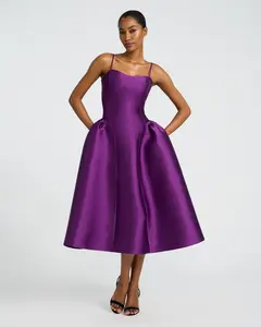 Express Satin Sweetheart Basque Waist Midi Fit and Flare Dress with Pockets
